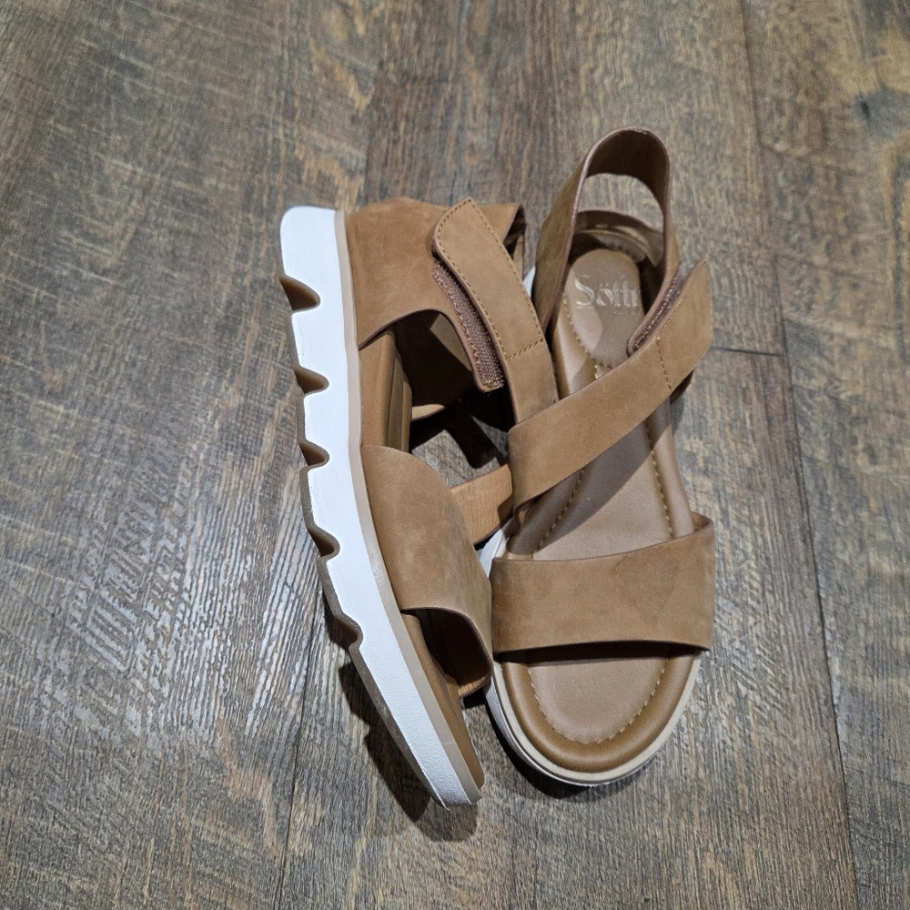 Sofft Tan Suede Platform Slingback Sandals